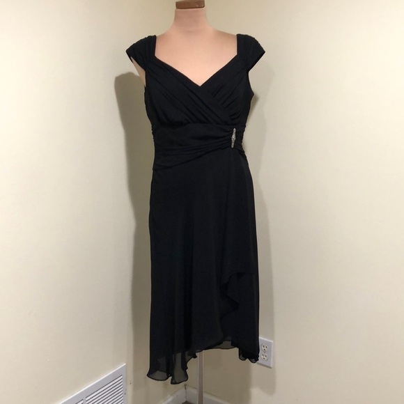 Vintage Dawn Joy Midi Dress Size Medium 10 Black Jeweled Asymmetrical Hem - Picture 2 of 9